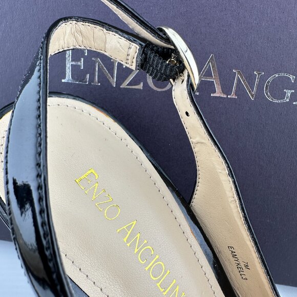 ENZO ANGIOLINI Black Patent Peep-Toe Slingback Heels Size 7 M - Picture 6 of 8